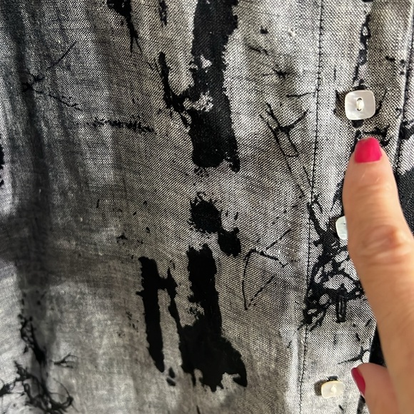 HABITAT  short sleeve linen jacket  gray and black v neck large   EUC boho - Picture 3 of 7